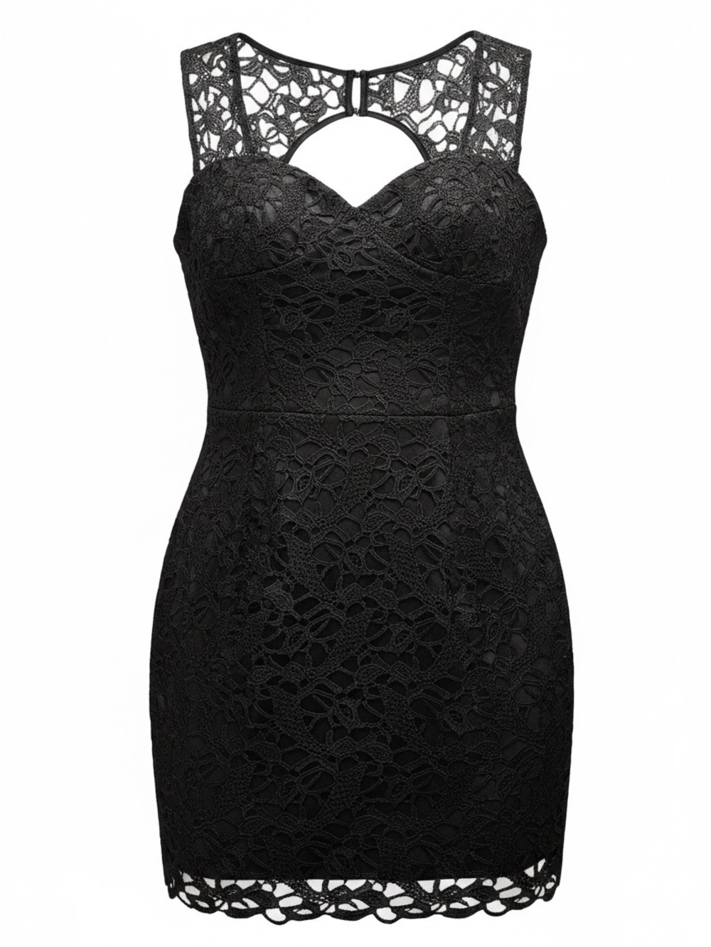 Adrianna Papell Black Lace Mini Dress with Keyhole Back